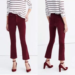 Madewell Womens Velvet‎ Kick Out Crop Flare Burgundy Pants